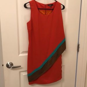 Tight Fall Orange Dress with suede accent
